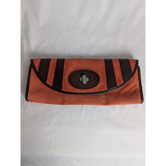 Fossil 54 Julianne Orange Suede Leather Envelope Style Clutch - Picture 1 of 5